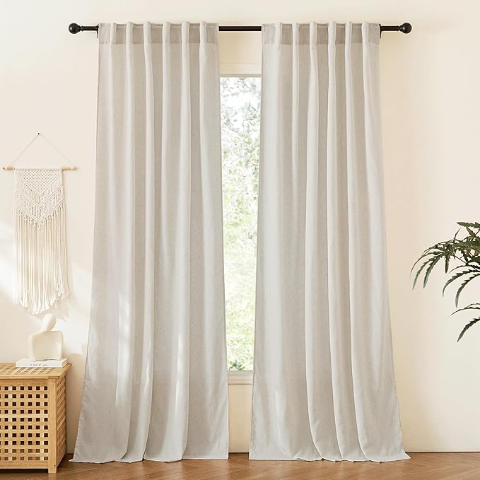 RYB HOME Bedroom Curtains Linen Sheer, Neutral Rustic Decor Light Filtering by RYBHOME