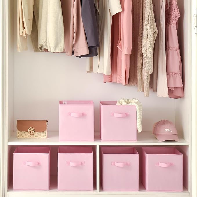 GRANNY SAYS Cube Storage Bins, 11 Inch 6 Pack Storage Cube Organizer, Foldable Fabric Storage Boxes with Handle, Decorative Clothing Storage Baskets for Shelves, Closet, Pink
