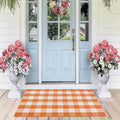 Buffalo Plaid Area Rug, Checkered Rug 27.5x43 Inches, Orange and White Rug, Washable Cotton Mat for Front Porch, Entryway, Kitchen, Living Room, Fall Decor