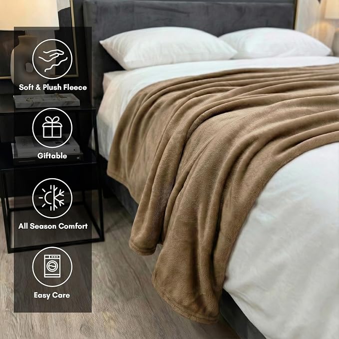 Americanflat 50x60 Fleece Throw Blanket - Soft and Breathable Throw Blanket for Couch, Bed, Chair - Fleece Blankets Perfect for Home, Bedroom, or Outdoor Use - Brown
