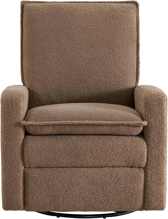 Oxford Baby Uptown Power Glider Recliner Rocking Chair 270° Swivel for Nursery and Living Room, Teddy Brown, Green Guard Gold Certified