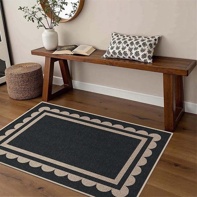 Easy Jute 2x3 Black Rectangle Area Rug,Washable Entryway Rug, Modern Door Carpet,Neutral Non-Slip Outdoor Indoor Farmhouse Rug for Living Room Kitchen Patio Bedroom
