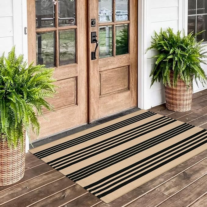 OJIA Outdoor Front Door Mat 27.5"x43", Striped Outdoor Rug Porch Decor | Cotton Woven Front Door Rug Machine Washable Door Mats Striped Entry Rug for Farmhouse/Kitchen/Entryway/Outdoor Porch Decor