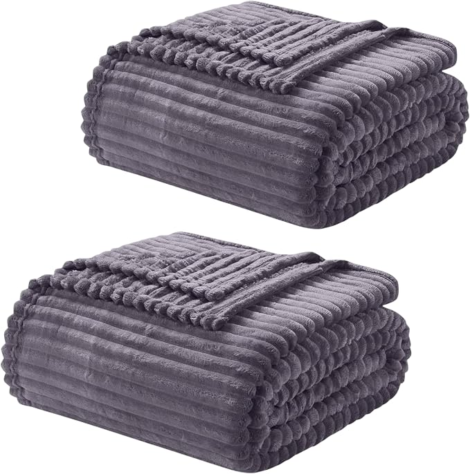 Nestl Purple Throw Blanket for Couch - Cozy Warm Fuzzy Blankets for Women, Set of 2 Small Fleece Throws for Girls - Dusty Purple, 50 x 60 Inches
