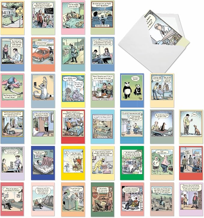 NobleWorks - 36 Assorted Funny Birthday Greeting Cards Bulk Box Set w/Envelopes (36 Designs, 1 Each) engaging B-day Cartoon Humor Bulk Variety Pack for Men and Women - A Bizarro Bash AC9376BDG-B1x36