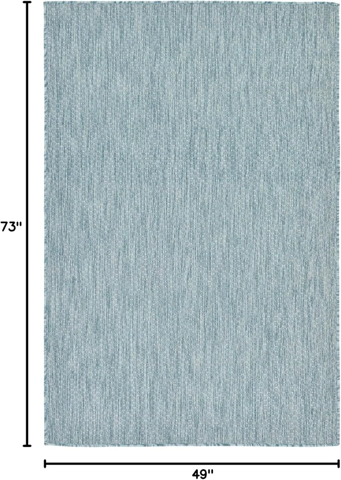 Unique Loom Collection Casual Transitional Solid Heathered Indoor/Outdoor Flatweave Area Rug (4' 1" x 6' 1" Rectangle, Aquamarine/Ivory)