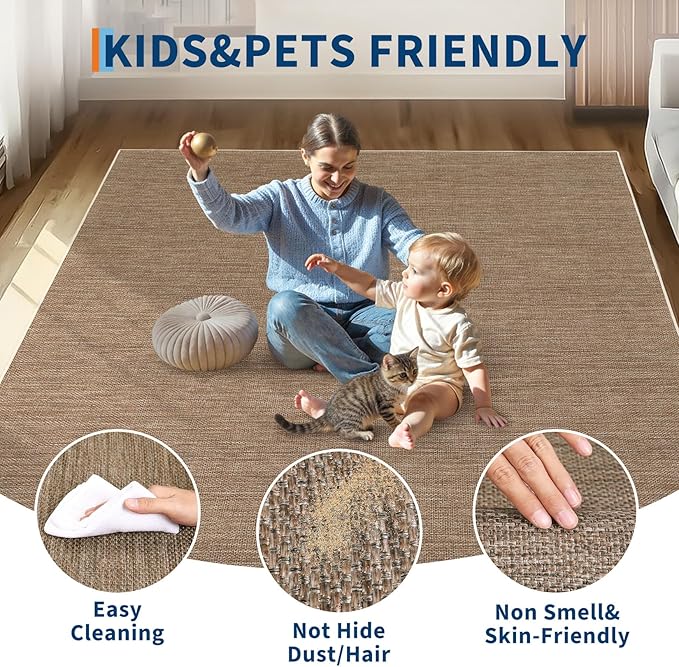 GarveeHome Easy Jute Runner Rug 2x8 Washable Non Slip Hallway Runner Rugs | Stain Resistant Low Pile Kitchen Throw Carpets Modern Solid Runners for Bedroom Nursery Entryway Living Room Dorm, Brown