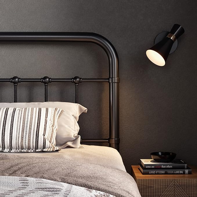 Allewie Full Metal Bed Frame with Victorian Iron-Art Headboard, Black | Victorian Style Wrought Iron-Art Headboard/Footboard, Easy Assembly, Under Bed Storage, No Box Spring Required