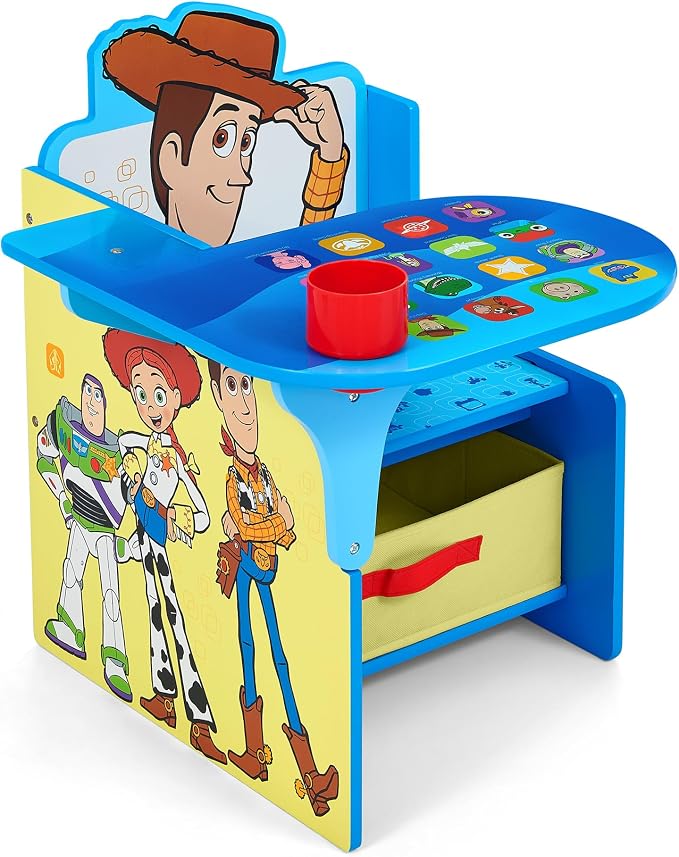 Delta Children Chair Desk with Storage Bin, Toy Story 5 | Kids Chair Desk Includes Fabric Storage Bin and Cup Holder, Low to the Ground for Easy Access, Ideal for Toddlers/Kids Age 3+