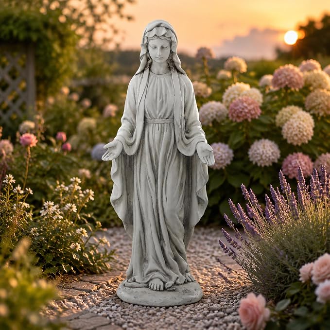 Virgin Mary Statue Outdoor, Large 30 Inch Religious Garden Statue | Blessed Catholic Praying Statue, Durable Weather MGO Stone Sculptures, for Home,Yard,Patio,Forch, Brings Peaceful Blessings