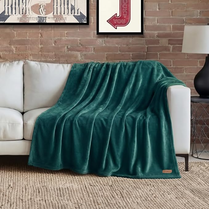 Lucky Brand Solid Plush Throw Blanket, 50"x70", Dark Green | Soft, Cozy, Timeless Comfort