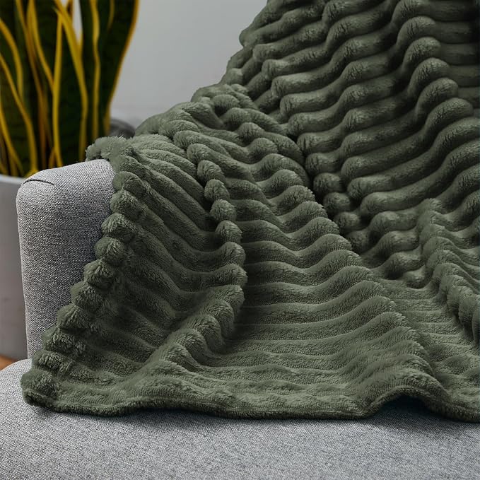 Nestl Green Throw Blanket for Couch - Cozy Warm Fuzzy Blankets for Women, Set of 2 Small Fleece Throws for Girls - Olive Green, 50 x 60 Inches