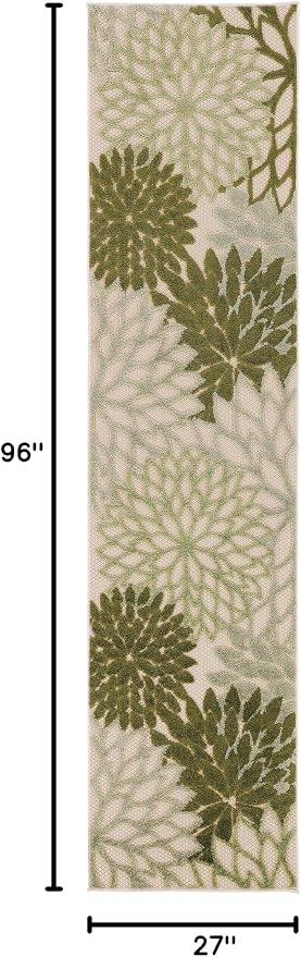 Nourison Home Aloha 8' Runner Ivory Green Fabric Tropical Area Rug (8' Runner)
