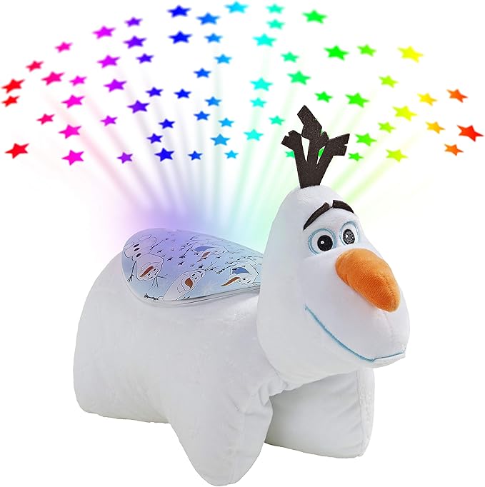 Pillow Pets Disney Frozen Olaf, 11" Sleeptime Lite | Plush Pillow and Night Light in One, Projects Rainbow Stars, 3 Light Modes, 20-Minute Auto-Off Timer, BPA Free