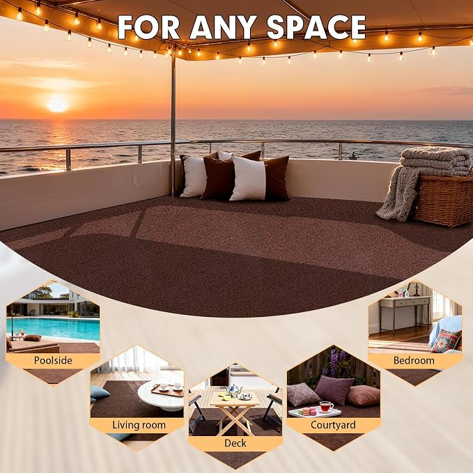 Grefinity Marine Carpet,5 FT x 25 FT Brown Indoor Outdoor Carpet 0.2" Thick Boat Rug with Water-Proof TPE Backing for Home, Patio, Porch, Deck