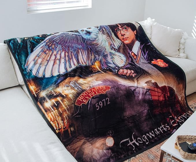 Northwest Harry Potter Silk Touch Sherpa Throw Blanket, Soft Fleece Cover, Cozy Couch Blanket 60" x 80", Potter Magic Montage