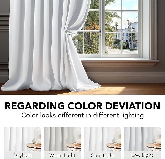 Deconovo Room Darkening Curtains, Thermal Insulated Noise-Reducing Window Panels for Bedroom, Living Room and Home Office, 2 Panels, Pure White, 70W x 84L Inch