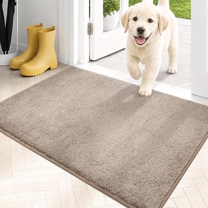 PURRUGS Dirt Trapping Door Mat 20" x 31.5", Non-Slip Machine Washable Entryway Rug, Dog Doormat, Indoor Front Door Mat, Super Absorbent Entry Rug for Muddy Shoes & Paws, Taupe