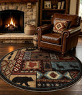 YIHOUSE Rustic Round Rug 4ft, Washable Circle Rug with Non-Slip Backing, Low Pile Soft Western Cabin Rugs for Living Room, Bedroom