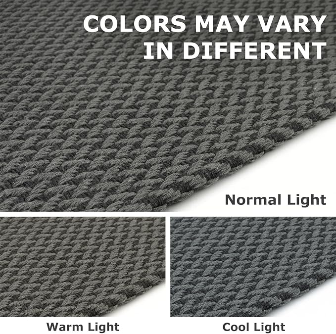 IOHOUZE Washable Runner Rug 2x8 Non Slip Rubber Backed Hallway Runner Entryway Runner Indoor, Kitchen Rugs Woven Cotton Floor Carpet for Kitchen Hall Entrance Bedroom, Grey/Black