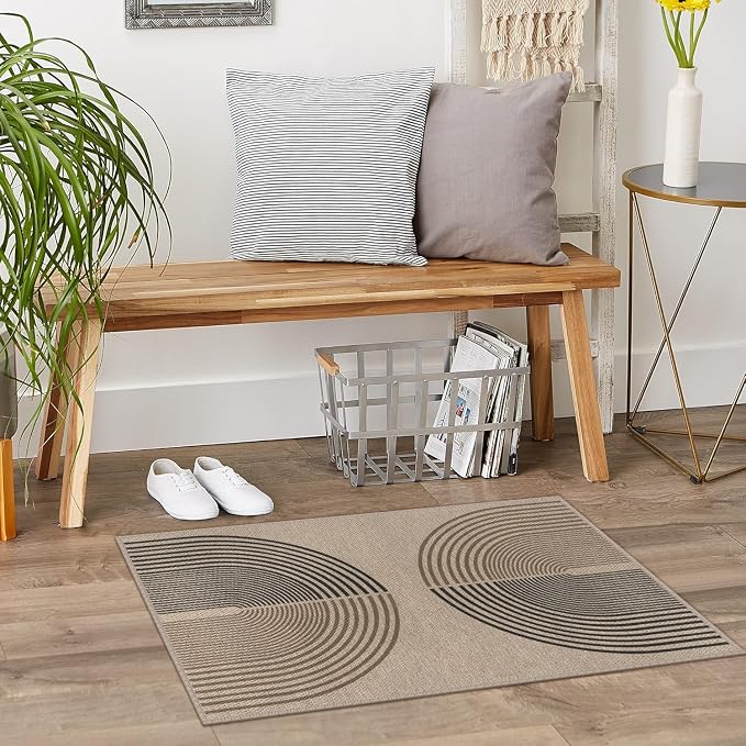 Rugalia Easy Jute Rainbow Entryway Rug, 2x3 Washable Non-Slip Indoor Outdoor Doormat, Neutral Boho Farmhouse Small Kitchen Rug Modern Abstract Throw Rugs for Entrance Bedroom Bathroom