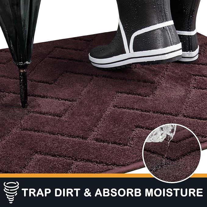 PURRUGS Dirt Trapping Door Mat 24" x 59", Non-Slip Machine Washable Entry Rug, Dog Doormat, Indoor Front Door Mat, Super Absorbent Entryway Rug for Muddy Shoes & Paws, Burgundy Red