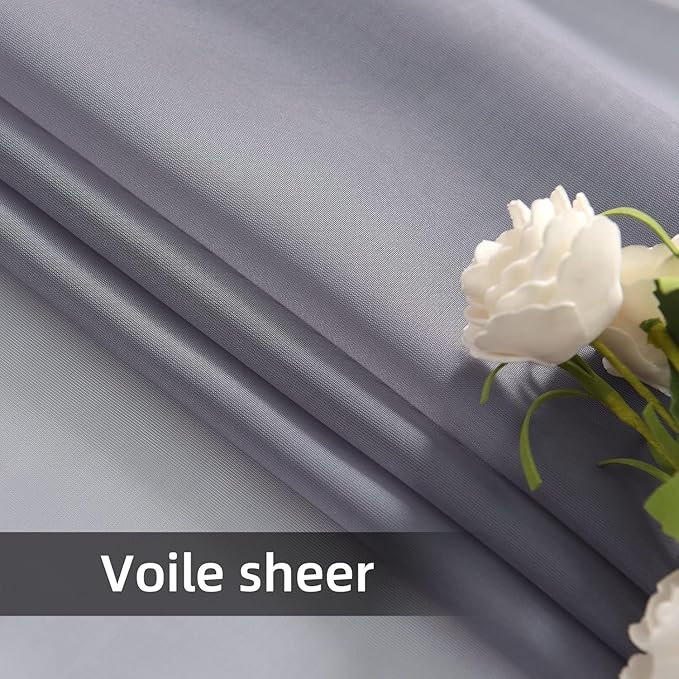 youleyar Solid Sheer Rod Pocket Curtain Voile Draperies 2 Panels White Beige - Image 6