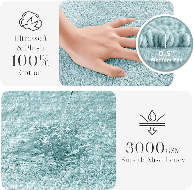 Madison Park Splendor Reversible 100% Cotton Bath Runner, 24 x 72, Blue | Tufted Bathroom Rug, 3000 GSM, Hotel Quality, Luxurious Plush, Medium Pile, Absorbent, Quick Dry, OEKO-TEX, Shower Room Décor