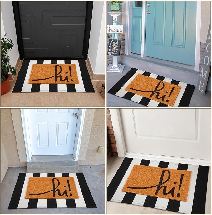 2 Pcs Outdoor Door Mat Combo Set Layered Outdoor Rug and Coir Welcome Doormat Non Slip Outside Floor Mat for Front Porch Entryway Patio Yard Decor(Hi,24'' X 35'',24'' X 16'')