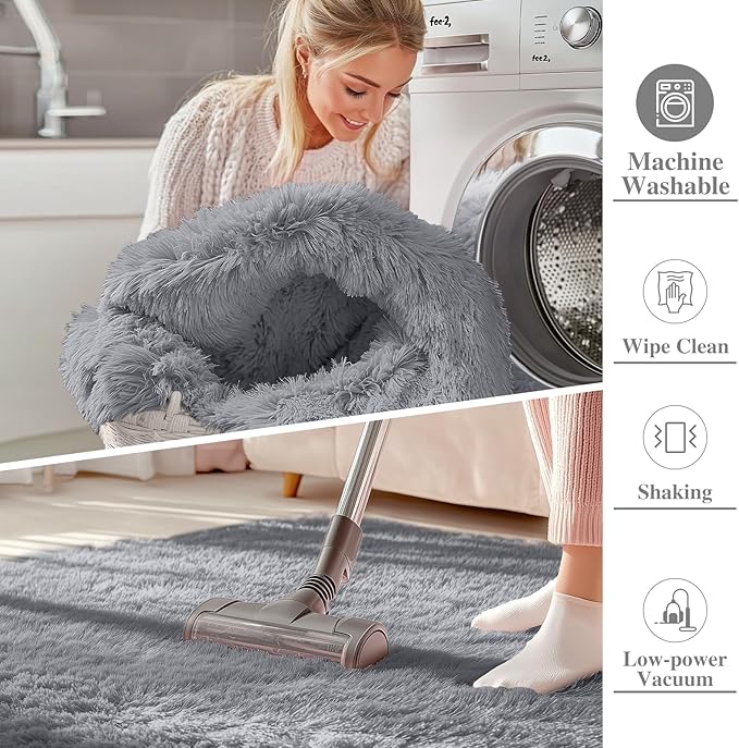 OLANLY 5x8 Machine Washable Large Area Rugs for Living Room, Bedroom, Soft Fluffy Shaggy Bedside Rug, Indoor Floor Carpet for Kids Girls and Boys, Dorms, Nursery, Home Decor Aesthetic, Light Grey