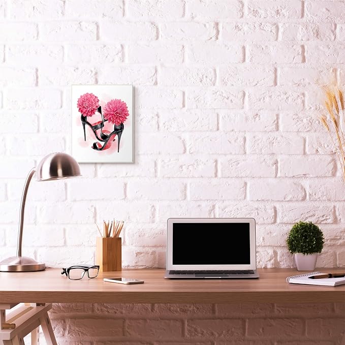 'Pink High Heel Glam Fashion Flower Painting'| Wall Plaque Art