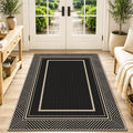 Capslpad Faux Jute 3x5 Area Rug, Geometry Line Patio Rug, Washable Front Porch Rug, Farmhouse Non-Slip Entryway Rugs for Indoor Outdoor, Black Base