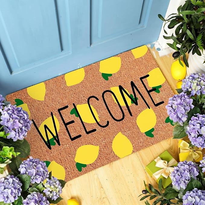 Ceenna Summer Lemon Coir Doormat Outdoor Summer Welcome Rug with Non Slip Backing Lemon Front Door Mat Front Porch Rugs for Farmhouse Home Entrance Anniversary, 16 x 28inches