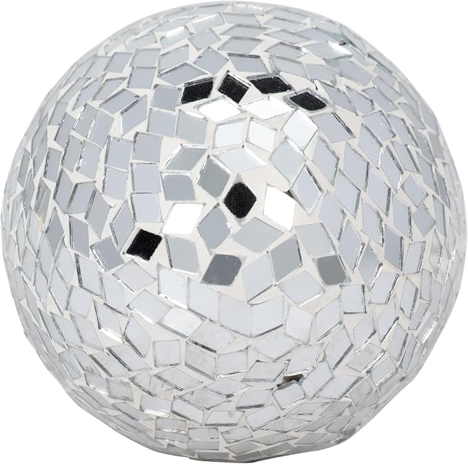 Mango Wood Mushroom Figurine Sculpture – Room Decor Accent for Shelf, Console, or Desk Placement, Boho Home Decor Mosaic Design Detail – 8", Silver and Natural Wood Finish
