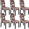 H.VERSAILTEX Stretch Dining Chair Covers Set of 6 Chair Covers for Dining Room Parsons Chair Slipcover Chair Protectors Covers Dining, Feature Modern Floral Printed Design, Chocolate