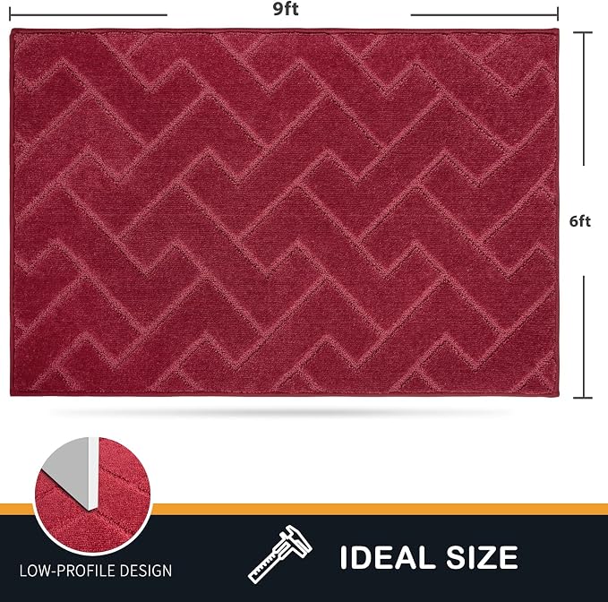 PURRUGS Easy Care Area Rug 6ft x 9ft, Non-Slip Machine Washable Entry Rug, Dog Door Mat, Stain Resistant Accent Rug for Hallway, Bedroom, Living Room and Mudroom, Cherry Red