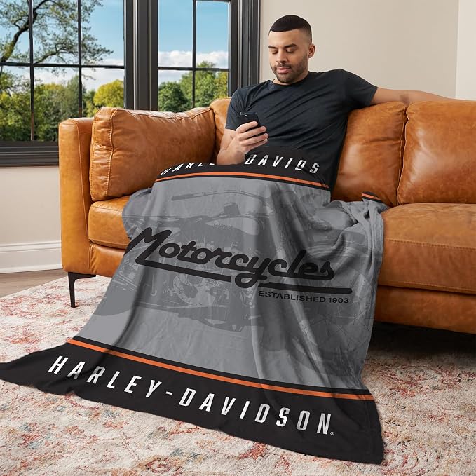 Harley-Davidson Vintage Stripes Silk Touch Throw Blanket, 46 x 60 in | 100% Polyester, Velvety Feel, Lightweight Warmth, Couch Bed Chair Lounging, Giftable Indoor Comfort