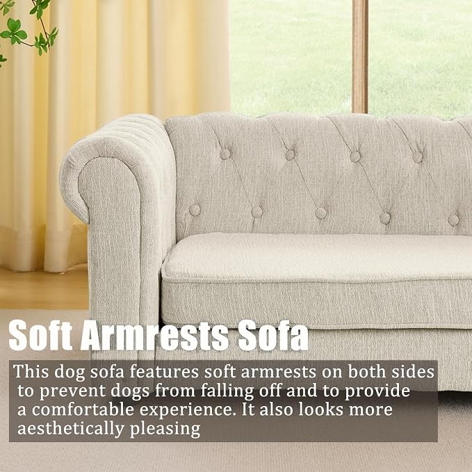Large Dog Couch, for Large & Extra Large Dogs | Removable & Washable | No Assembly Required | Breathable Linen Fabric | Soft Foam |Floor-friendly sofa legs | Beige