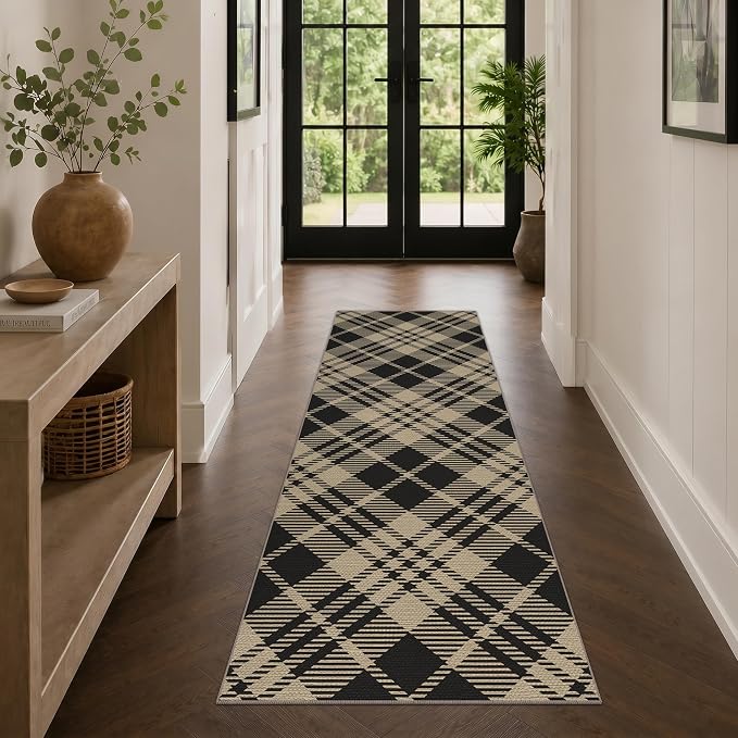 JTJ Easy Jute Geometric Outdoor Runner Rug 2x6, Washable Laundry Room Runner Rug, Indoor Outdoor Farmhouse Non Slip Rug for Kitchen, Entryway, Patio, Porch and Living Room
