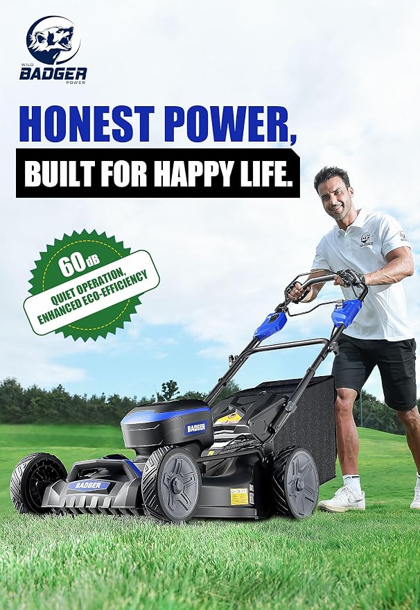 Wild Badger Power 40V 21-in Cordless Self-Propelled Lawn Mower, 2 Batteries | 21-in brushless self-propelled mower for larger lawns; 7 cut heights, 4-in-1 clippings and two 40V 4.0Ah batteries.