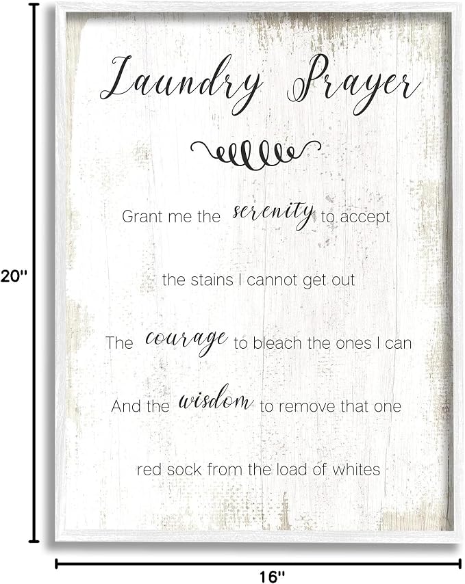 Stupell Industries 'Laundry Prayer for Serenity', Framed Giclee Art, White, 16 x 20 Inches, Easy to Hang and Sturdy, Made in USA, by Lil' Rue