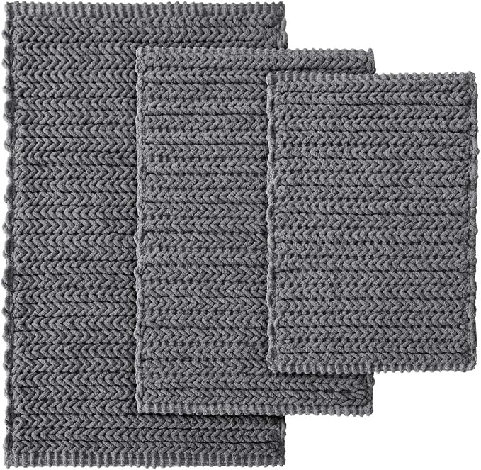 Madison Park Lasso Cotton Bath Rug Non-Slip Absorbent, 20 x 30, Charcoal | Quick Dry, Soft Pile, Machine Washable, OEKO-TEX Certified