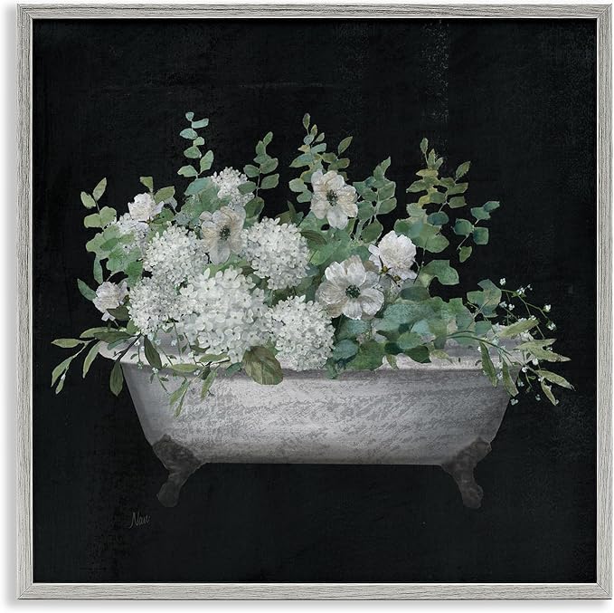 Vintage Clawed Bathtub Botanical Bouquet, 24 x 24 Inch Framed Giclée Print | Stupell Industries · By Nan · Ready to hang · Great for bathroom decor and gifting · Made in USA