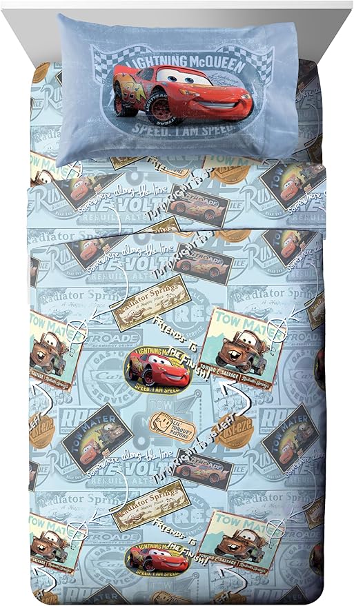 Jay Franco Kids Sheet Set with Fitted, Flat Sheets & Pillow Cover - Ultra-Soft Bedding with Pillowcase for Room Decor, Multi - Cars, 4 Piece Full