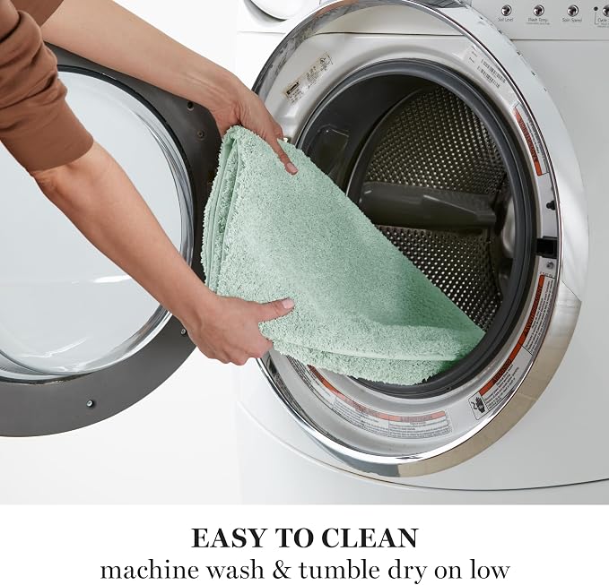 MARTHA STEWART Drylon Microfiber Bath Rug - 1 Piece, Ultra Soft Plush, Non-Slip, Thick, Washable Bathroom Rugs, Home Decor Accessories, Household Essentials, Large Bath Mat, 21" x 34", Aqua