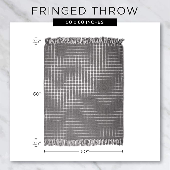 DII Modern Farmhouse Plaid Collection Cotton Fringe Throw Blanket, 50x60, White/Antique Green