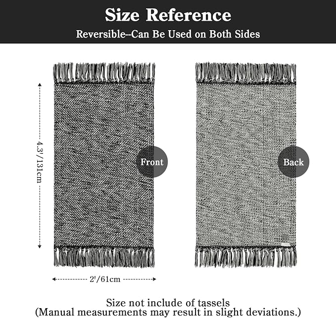 Collive 2' x 4.3' Indoor Outdoor Rug, Modern Farmhouse Kitchen Runner Rugs Hand-Woven Bathroom Rugs, Boho Washable Entry Carpet Black Reversible Front Door Mats for Laundry Bedroom Porch Decor