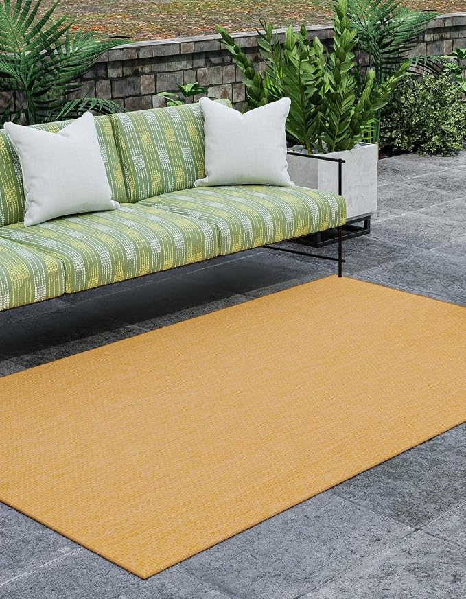 Unique Loom Collection Casual Transitional Solid Heathered Indoor/Outdoor Flatweave Area Rug (7' 10" x 10' Rectangle, Corn Harvest Yellow)