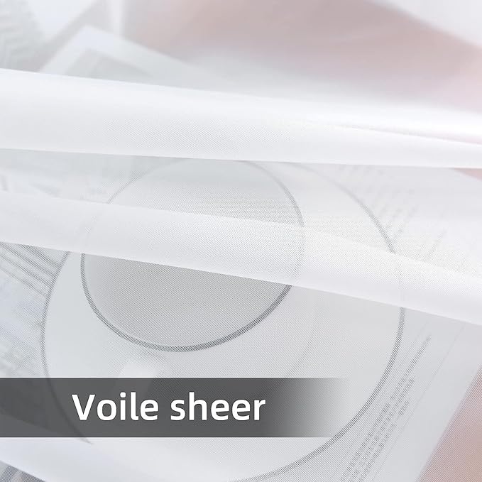 youleyar Solid Sheer Rod Pocket Curtain Voile Draperies 2 Panels White Beige Black Grey Coffee 42 Inch Width 63 Inch Long 1 Pair for Kitchen Bedroom Children Living Room Yard(White,42Wｘ63L)