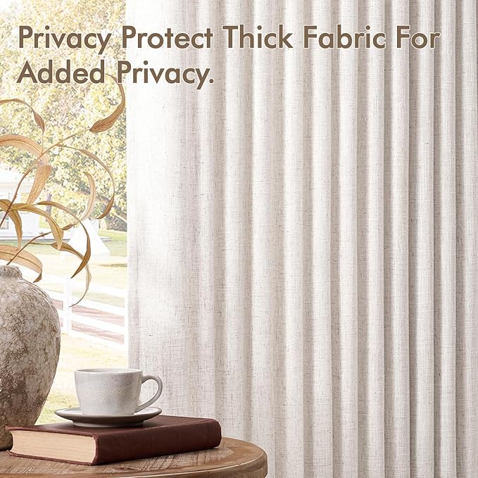 MIULEE Pinch Pleated Thick Linen Curtains 105 Inches Long 2 Panels for Living Room Bedroom, Pinch Pleat Drapes Back Tab Light Filtering Floor to Ceiling Semi Sheer Natural Farmhouse Window Curtains